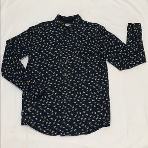 Navy patterned button up shirt
